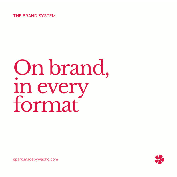 Spark design system asset: white editorial post reading On brand, in every format.