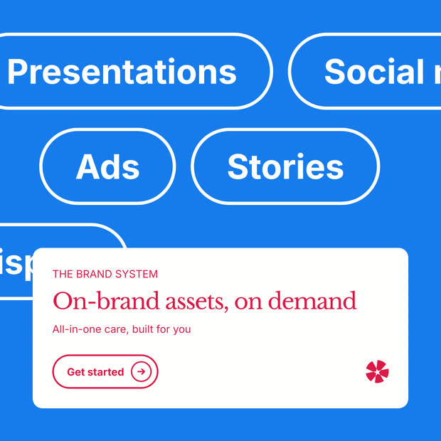 Spark design system asset: blue pill-navigation post reading On-brand assets, on demand.